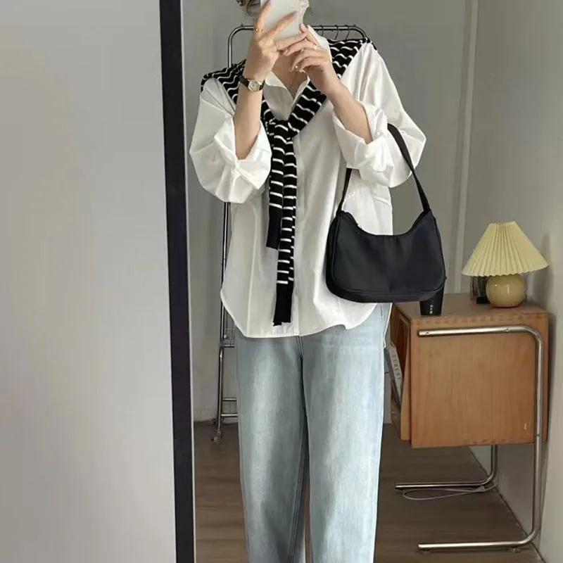 Lucyever White Long Sleeve Blouse Women Spring Summer New Loose Design Lapel Shirt Woman Korean Single-Breasted Office Shirts