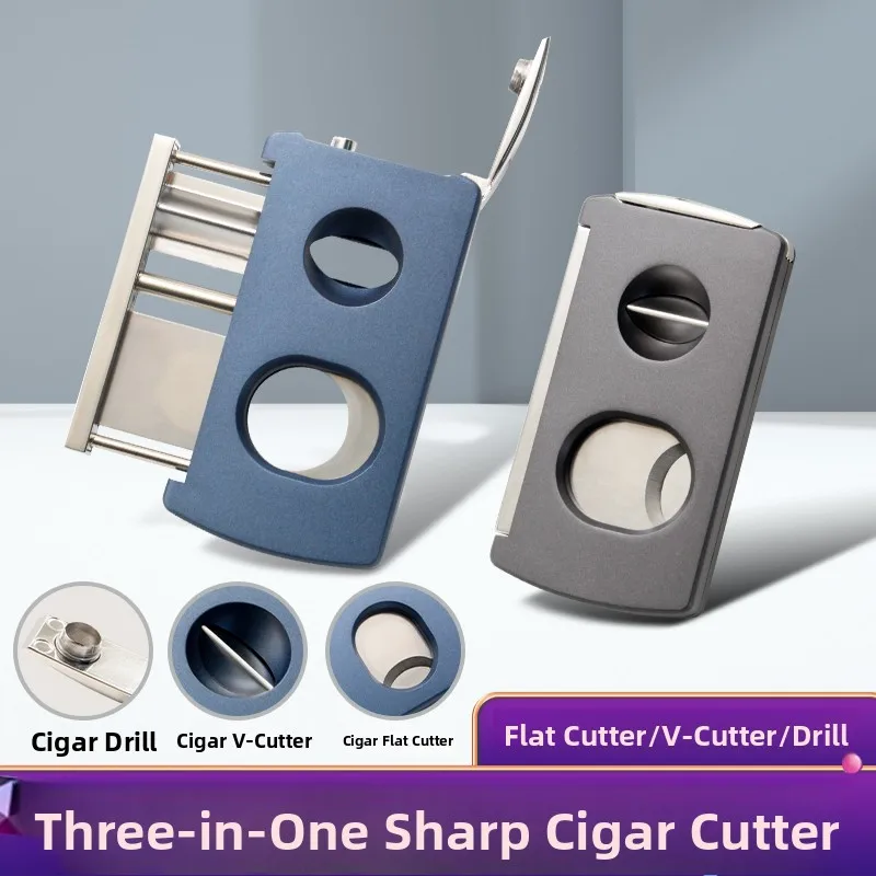 

Lafuli Three-in-One Multi-Function Cigar Cutter Large Caliber Stainless Steel Fisherman's V-Cutter Flat Cutter Knife