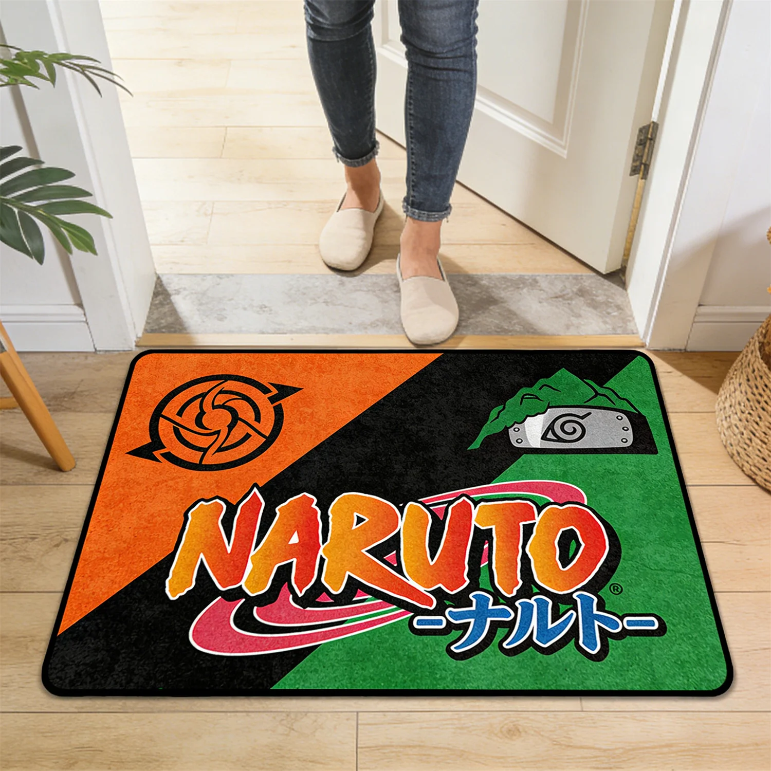 Alfombrilla decorativa con estampado de símbolo ninja favorito de los fanáticos del anime Naruto, decoración para la entrada del anime