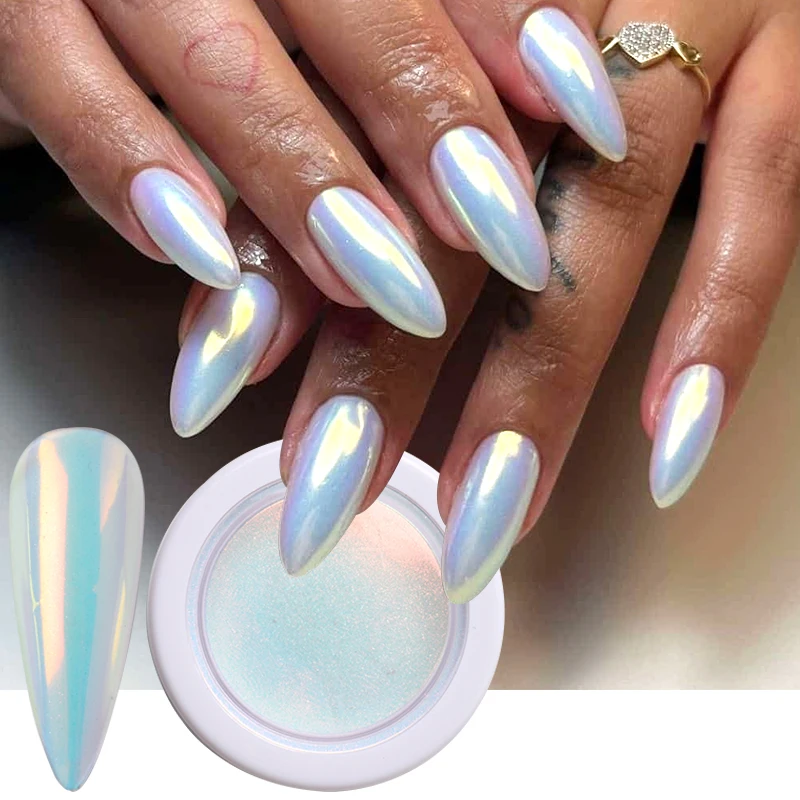 1/2 Stück Rosa Aurora Chrom-Nagelpuder Schillerndes Meerjungfrauen-Pigment Schimmerndes Neon-Perlen-Nagelkunstpulver Sommer-Maniküre-Dekoration – Detail 2