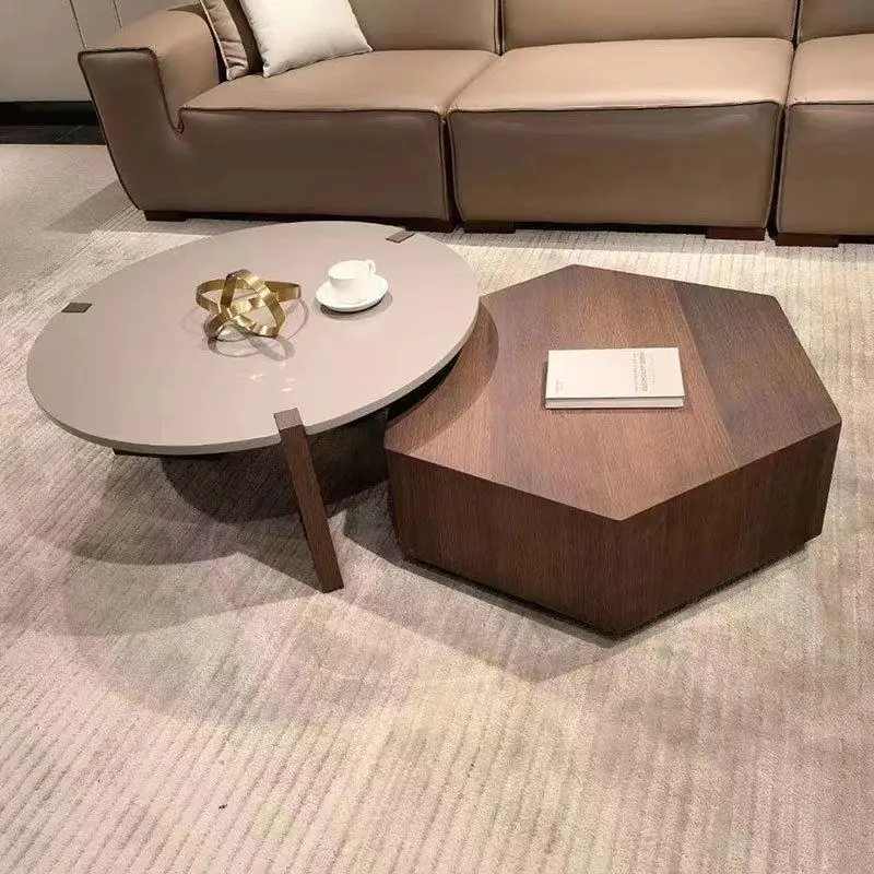 Medieval style large and small coffee table high and low small apartment medieval style walnut grain smoked wood color