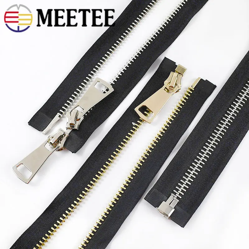 Meetee 1Pc 70/80/90/100cm 10# Open-End Metal Zippers For Jacket Garment Decor Zipper Repair Kit DIY Bags Sewing Accessories