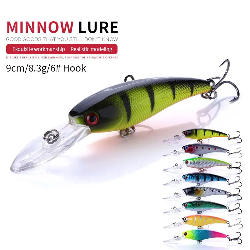 Bionic Plastic Fake Bait 9CM Minnow Lure Diving Swinging Lure Near-death Vibration Fishing Lure Whopper Plopper Metal Jig Head