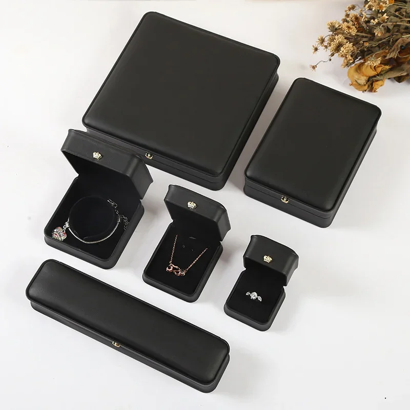 Crown Buckle Black Brushed PU Leather Jewelry Packing Box Ring Bracelet Earrings Stud Necklace Box Jewelry Boxes And Packaging