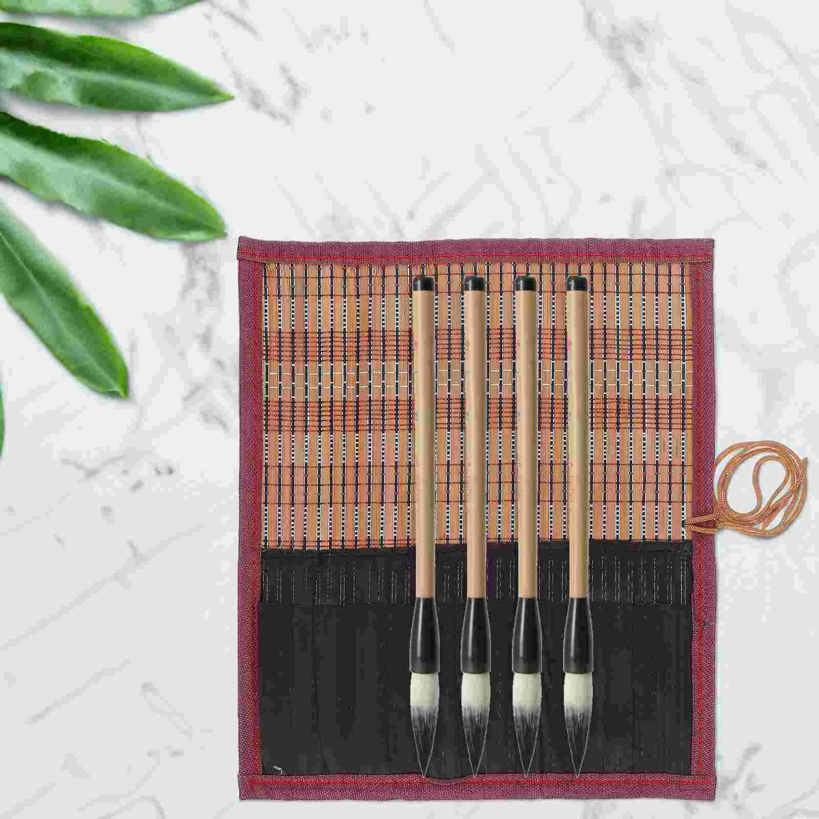 Bamboo Pencil Case Painting Brush Storage Bag Weaving Organizer Canvas Holder