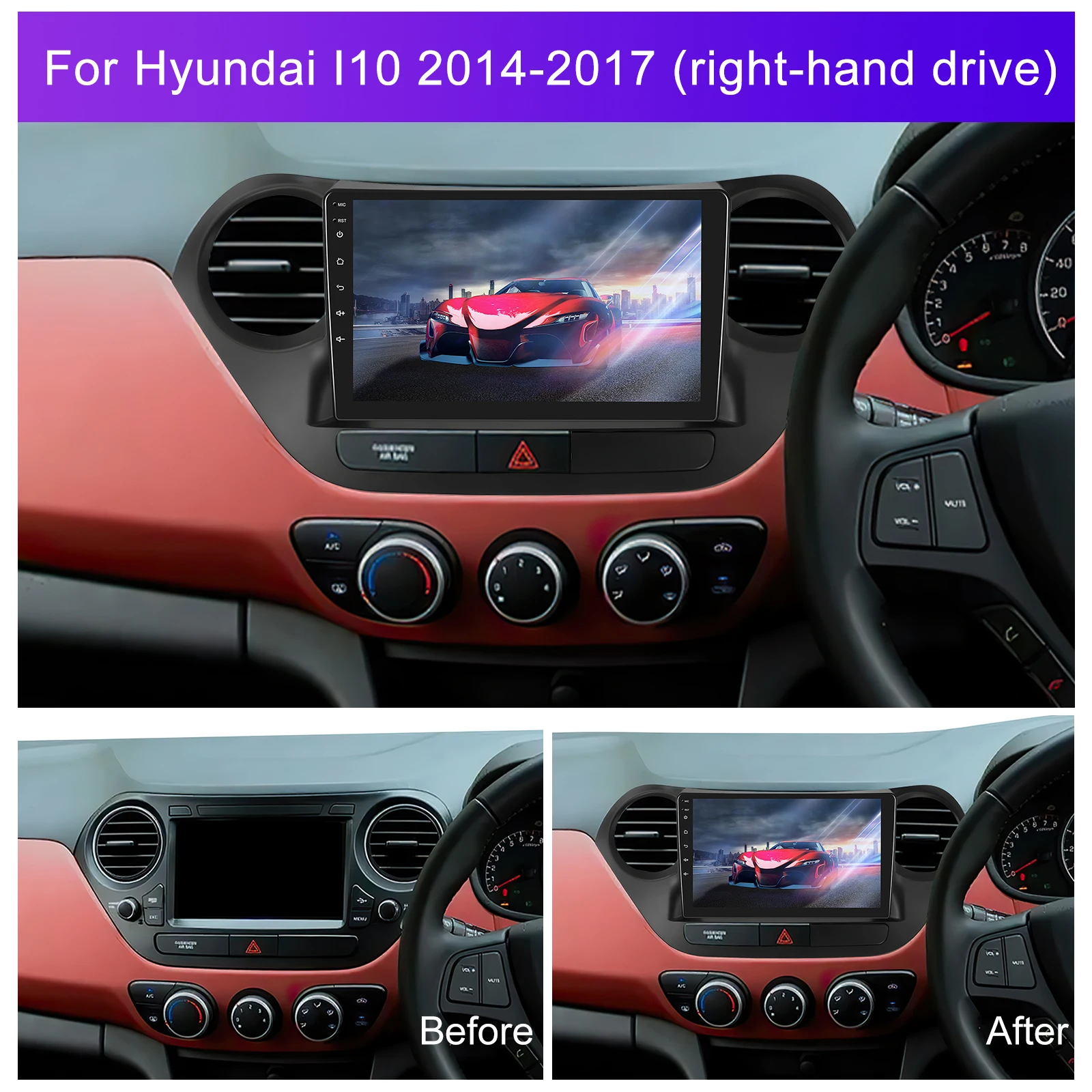 Podofo Android Car Multimidia Player For Hyundai I10 2014-2017 Auto Radio GPS Navigation Carplay Touch Screen NO 2DIN DVD