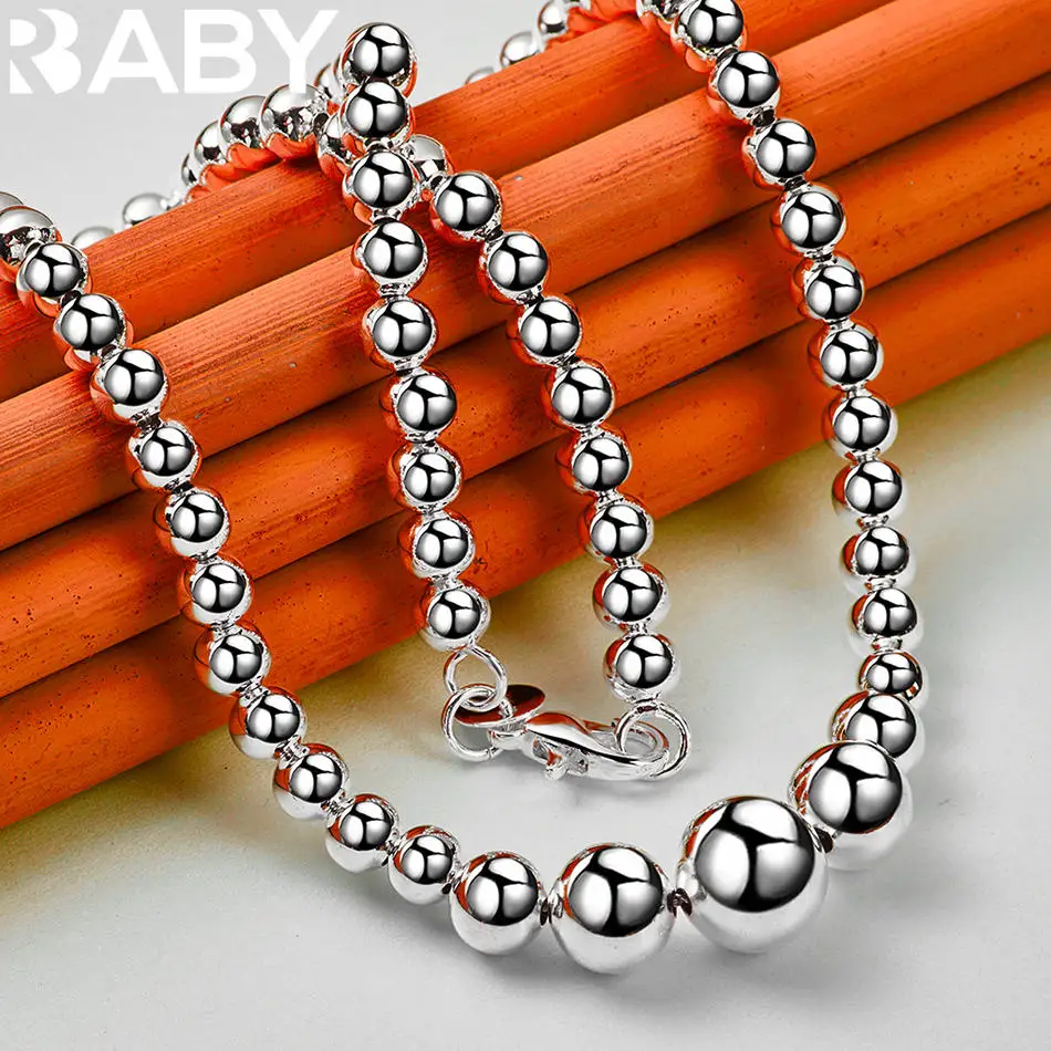 URBABY Collana a catena con perline rotonde in argento sterling 925, gioielli di moda, squisito regalo di nozze per feste di fidanzamento
