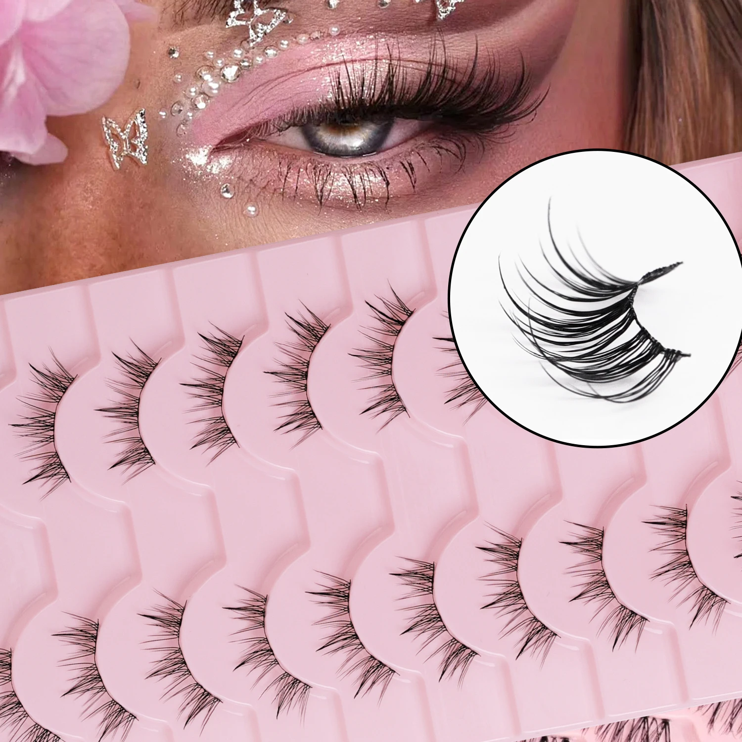 

​10 Pairs Half Lashes - Lightweight & Undetectable, Flexible Band for All Eye Shapes, Premium Fibers No Shedding Beginner Friend
