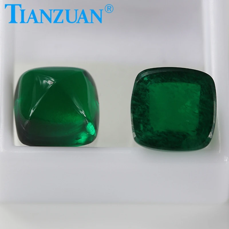 8x8mm 10x10mm Hydrothermal Lab-grown Muzo Emerald Cushion Shape Sugar Tower Cut Including Minor Cracks Inclusions Loose Gemstone