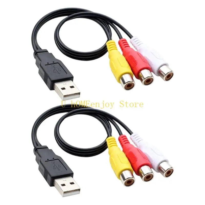 B0KF USB Male to 3RCA Adapters Cable 0.25m AV Composite Sound Video Cord for TV