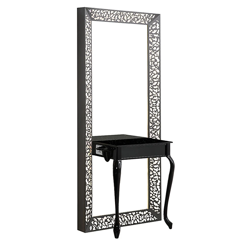 Espelho de cabeleireiro de salão de assento duplo com luz LED adequado para barbearia