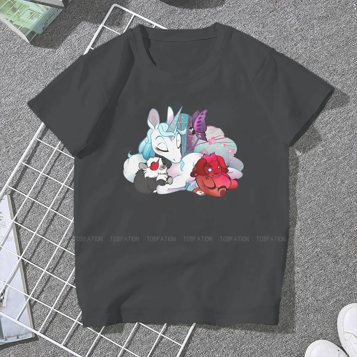 Sleeping O Neck TShirt Cute Unicorn Cartoon Pure Cotton Basic T Shirt Girl Tops 4XL Fluffy