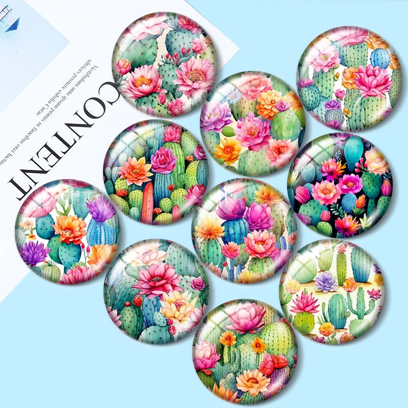 

Watercolor Cactus 10pcs 12mm/18mm/20mm/25mm Round photo glass cabochon demo flat back Making findings