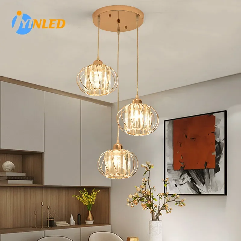 

E27 Room Decor Hanging Lamp Crystal LED Pendant Lights for Dining Room Living Room Nordic Black Gold Iron Lampshade Chandeliers