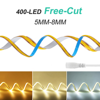 5MM 8MM PCB COB LED Strip Light 12V 24V Free Cut High Bright DC Plug 400LEDs/m Flexible Tape Room Lighting Warm Natural White