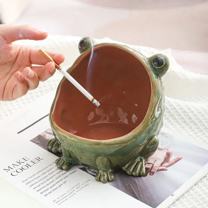 Creative Ceramic Frog Storage Ornaments Animal Statue Desktop Ashtray Multifunctional Decorations Home Decoration Ornaments