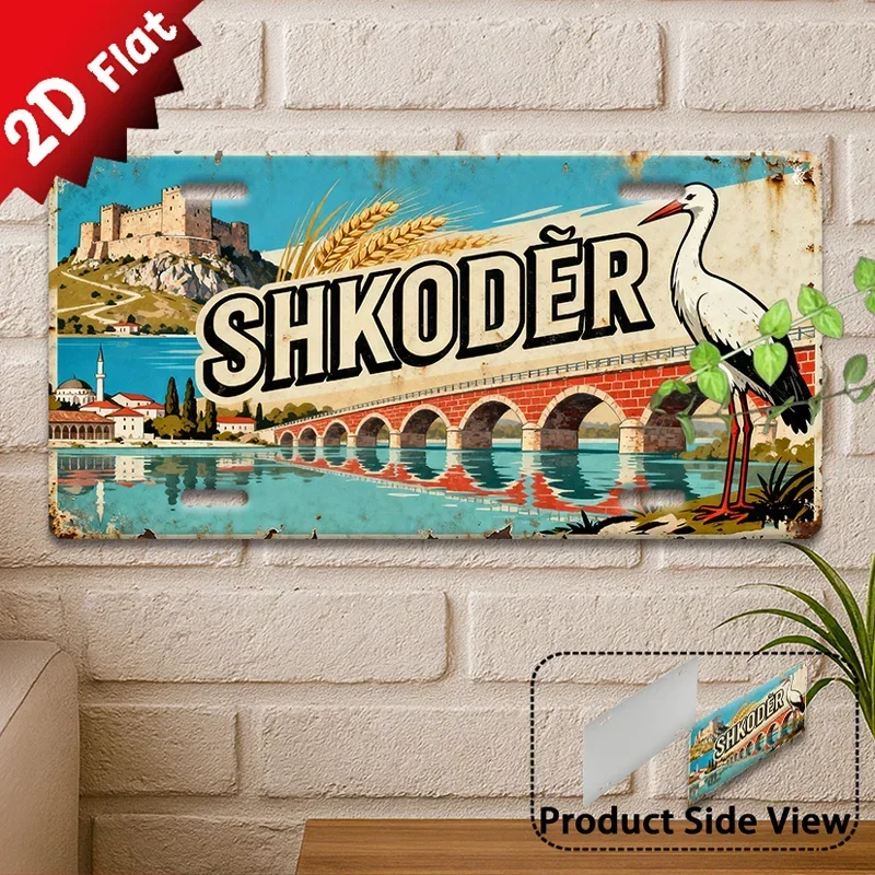 2D Flat,1pc, Vintage Metal  Sign, Outdoor Wall Art, Shkoder River View Aluminum Sign, Perfect for Garage Wall Decor, Man Cave