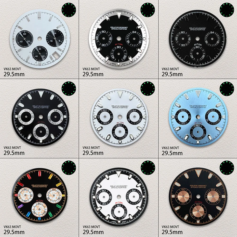 

29.5mm S Logo DTN Panda Dial Fit VK63 Movement Green Luminous High-Quality Dial Watch Modification Accessories