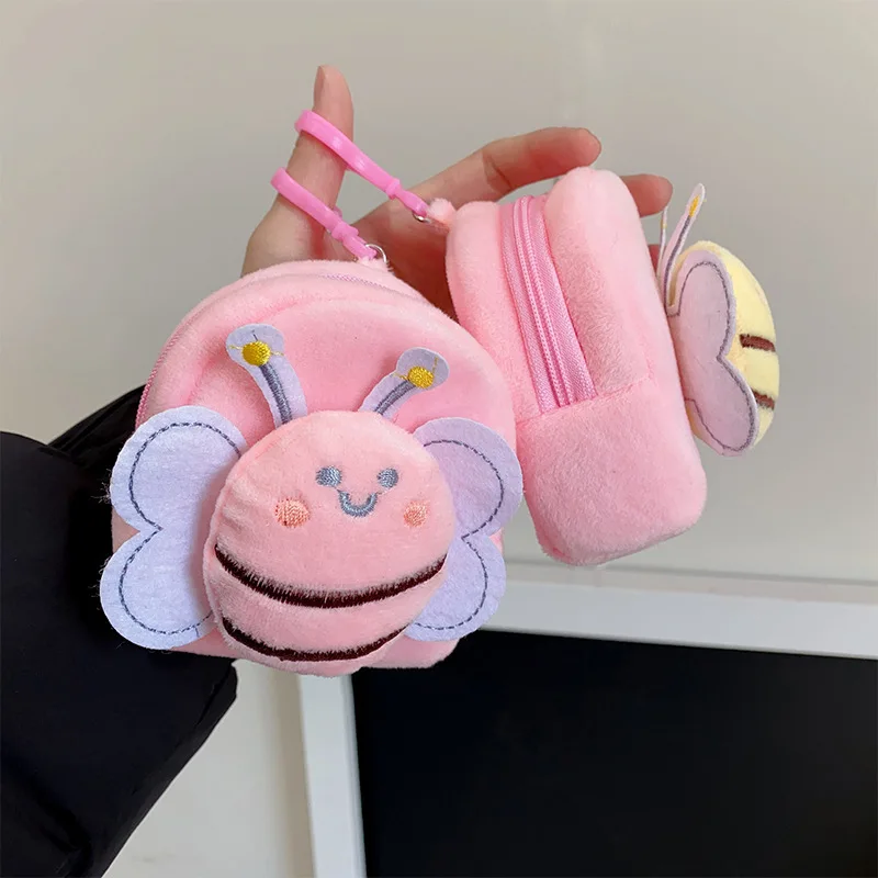 Plush Bee Cartoon  Coin Purse Girls Children Small Wallet Kid Zipper Change Money Bag Mini Key Bag Keychain Pendant Pouch