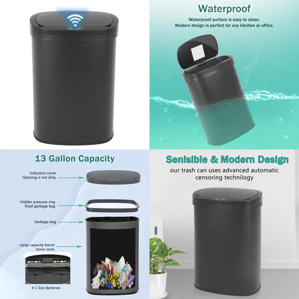 自動非接触式50リットル/13ガロンステンレス製大容量キッチンゴミ箱
