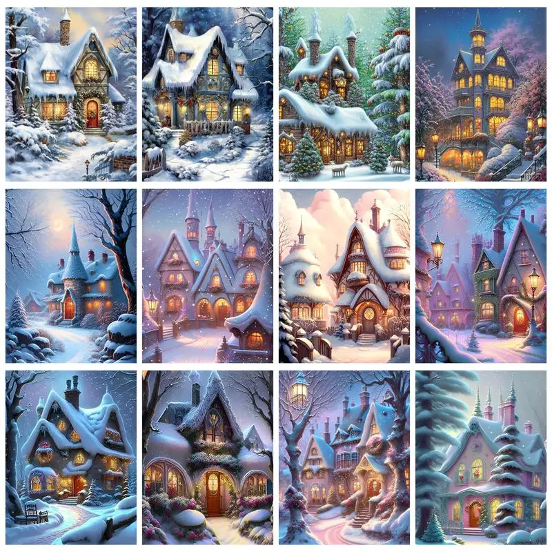 GATYZTORY Oil Painting By Numbers For Adults Drawing By Numbers Snow House Handmade Unique Gift Wall Art Paint Kit Home Decor