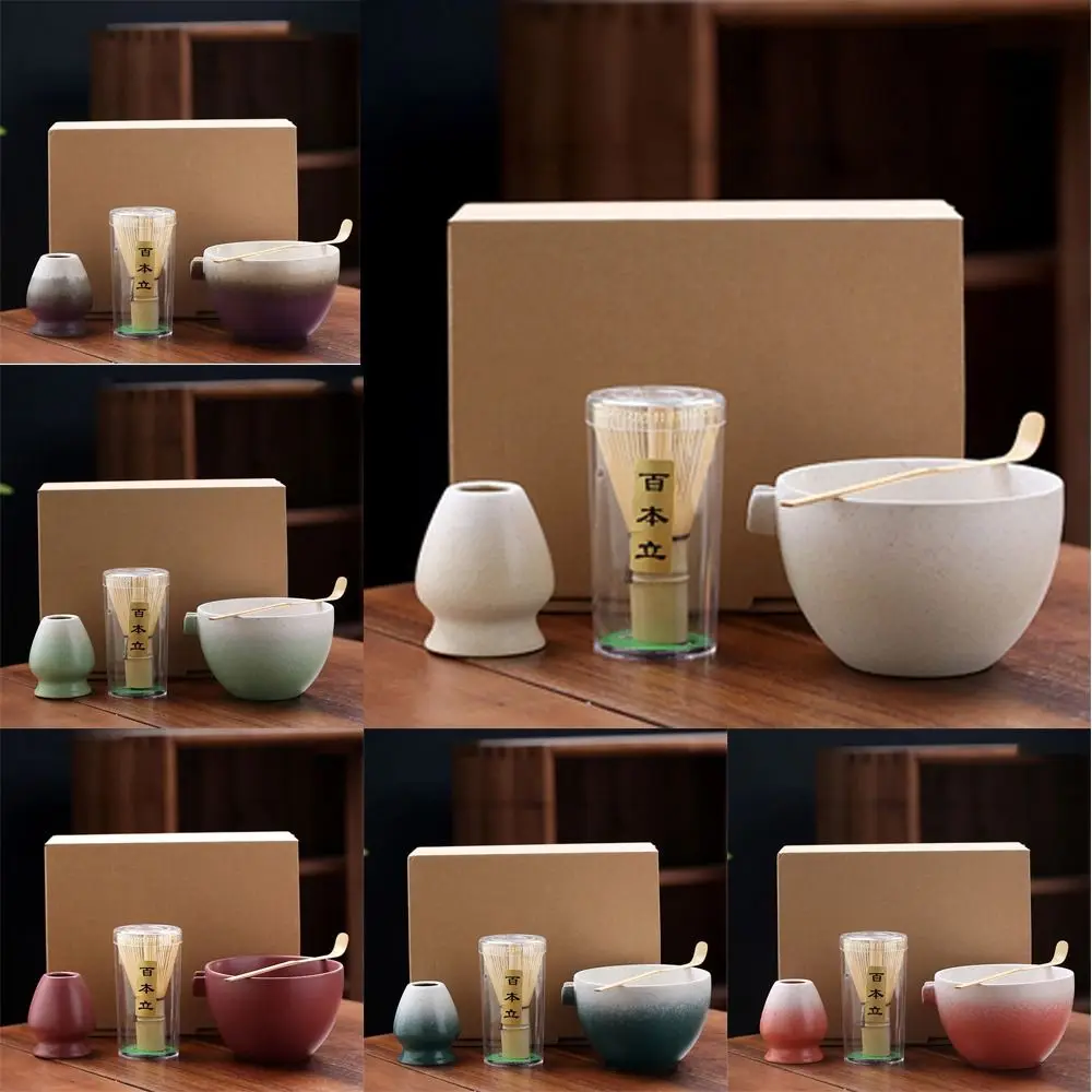 

4PCS Stirring Bamboo Ceramic Japanese Matcha Tea Set Reusable Food Grade Matcha Stirring Brush Safe Green Tea Whisk