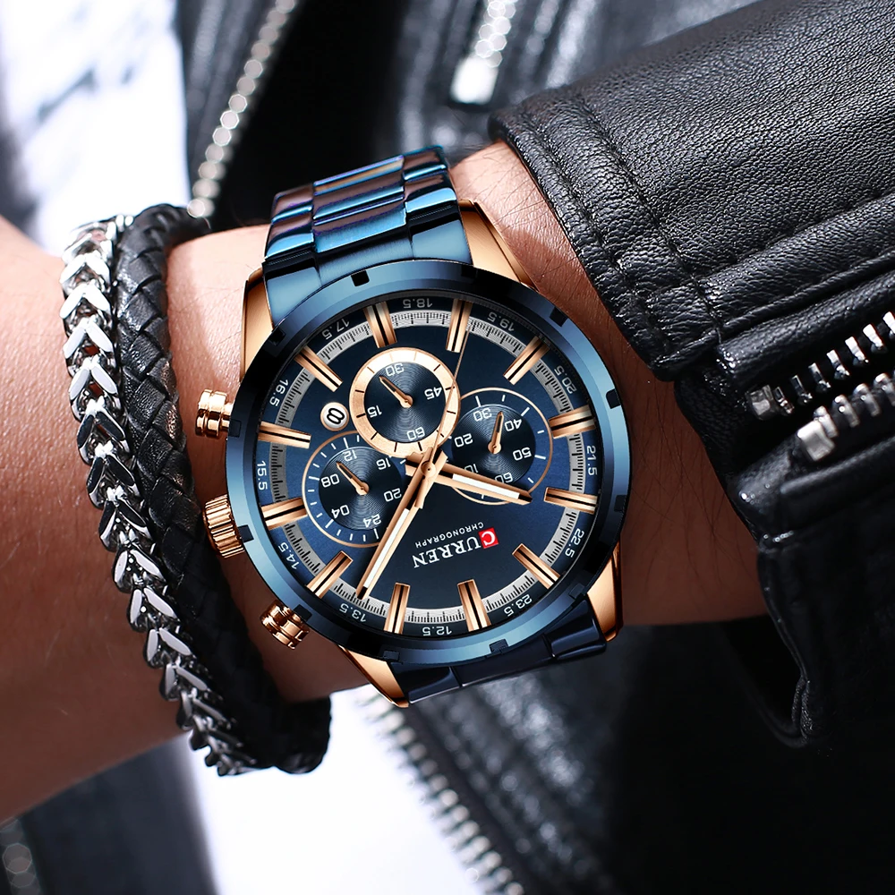 Curren 8355 Men Watch Business Wristwatch 6-Hand Chronograph Quartz Casual Fashion Six Needle Luxury Relogio Masculino