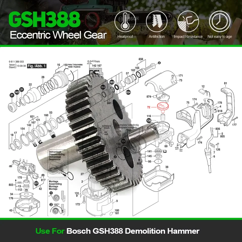 

Replace For Bosch GSH388 Eccentric Wheel Gear 8mm Shaft Demolition Hammer Hardness Power Tools Accessories Spare Parts Good Fast