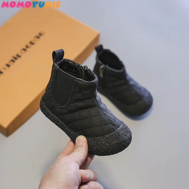 Kids Baby boys Boots Winter Autumn Single Shoes Fashion plush Shoes Children Boys Plush Boots Lace Up Velvet Winter Boots