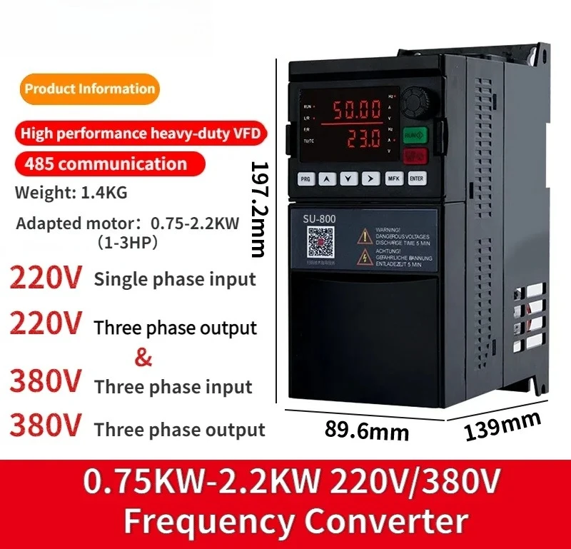 SU800 High-performance VFD INVERTER 220V 380V 0.75KW/1.5KW/2.2KW Variable Frequency Drive Converter for 3 Phase Motor