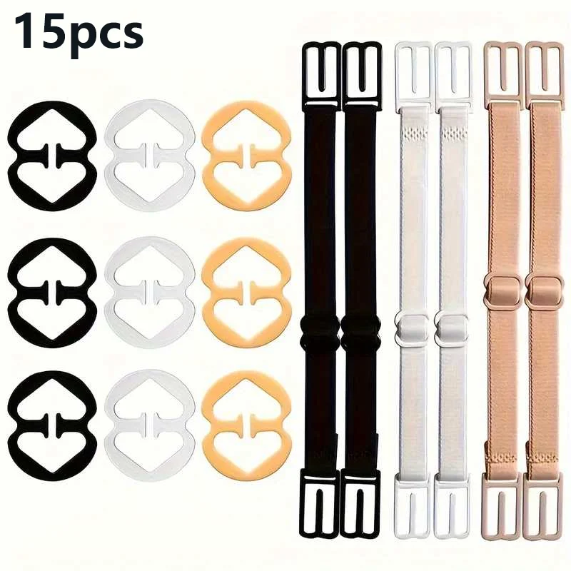 15 Piece Elastic Underwear Extension Buckle Set Bra Anti-Slip Straps Elastic Extension Buckles Combination
