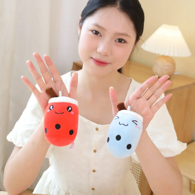 พวงกุญแจชาฟองน่ารักพวงกุญแจตุ๊กตาหนานุ่มนุ่มตุ๊กตายัดไส้ตุ๊กตา Boba ตกแต่งกระเป๋าเป้สะพายหลังน่ารัก kado ulang tahun ดีที่สุดสำหรับเด็กผู้หญิง