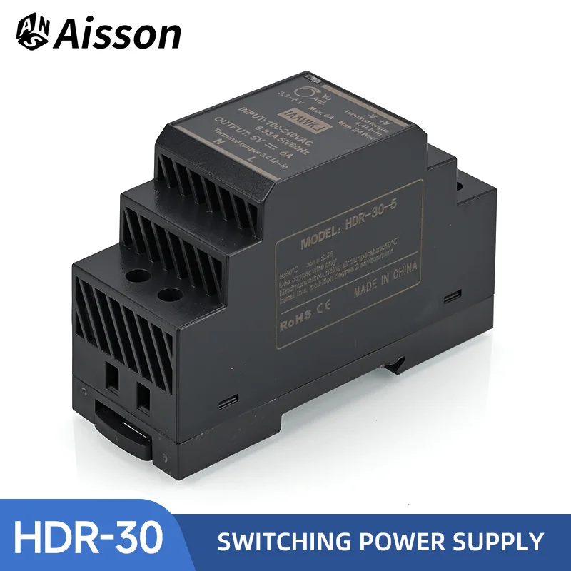 30W HDR-30 Series DIN Rail Mounting Switching Power Supply with Output DC 5V/12V/24V/48V Ultrathin Input 100-240VAC