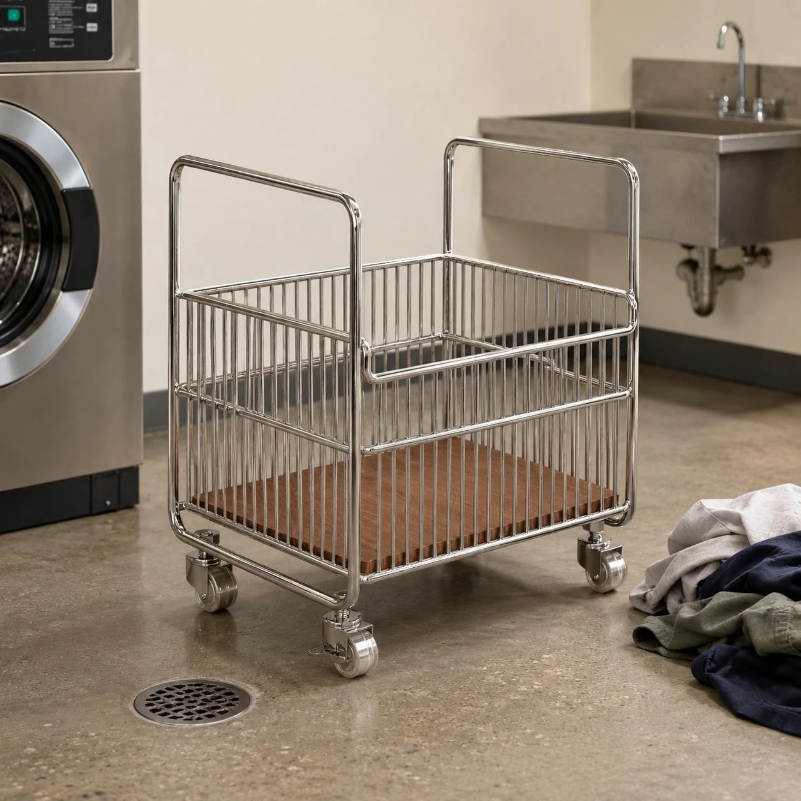 Rolling Laundry Basket Caster Wheels Wire Laundry Basket Home Organizer Rectangular Ventilated Design