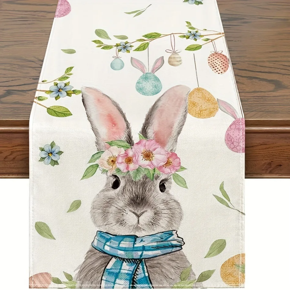 2025 Easter Rabbit Table Runner Linen Bunny Dining Table Cloth Placemat Spring Holiday Happy Easter Decoration For Home Kitchen