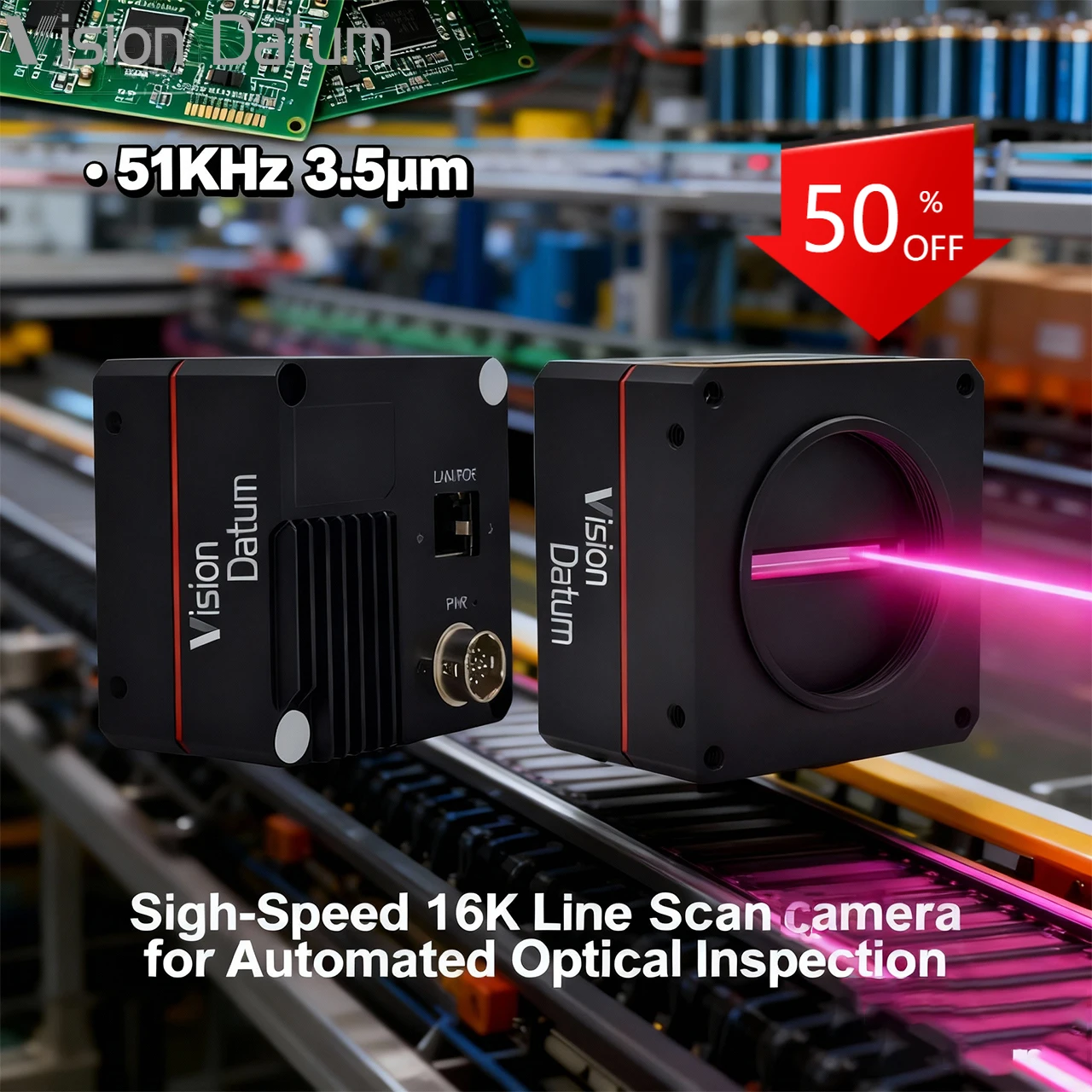16K CMOS16384x1 Resolution 8/10/12Bit Depth 50 KHz  M72 Lens Camera Link Interface Scanning Camera Module For UVSS