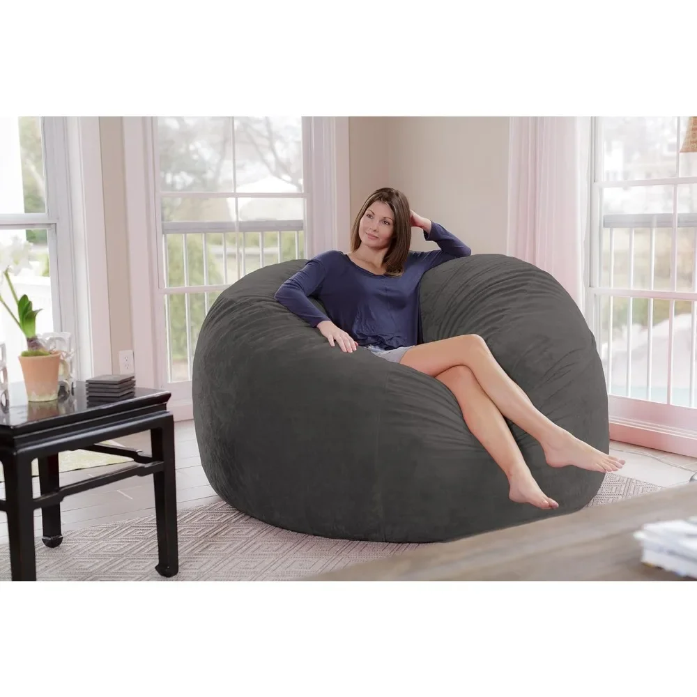 Fotel Bean Bag Giant 6' Memory Furniture Bean Bag - Duża sofa Miękki pokrowiec z mikrofibry, super miękki pokrowiec z mikrozamszu Szary futrzany