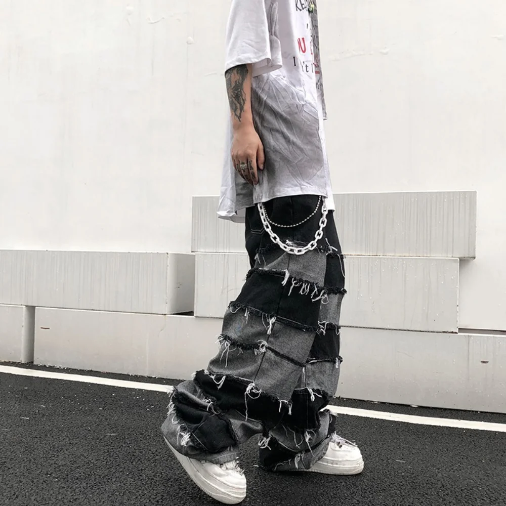 Tassel Pants Men's Fashion Pendant Wide Leg Hip Hop Lazy Wind baggy Jeans Couple's Pants Loose Jeans Men y2k streetwear