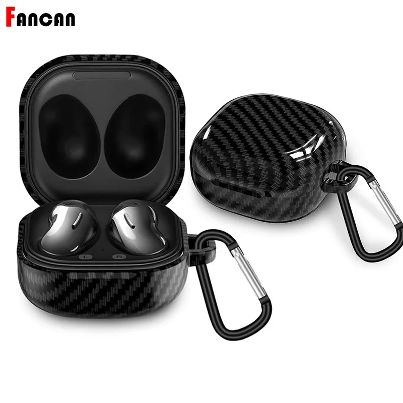 Funda de fibra de carbono para Samsung Galaxy Buds Live, carcasa con llavero, PC, protección dura contra golpes, carcasa de lujo para Galaxy buds 2/Pro