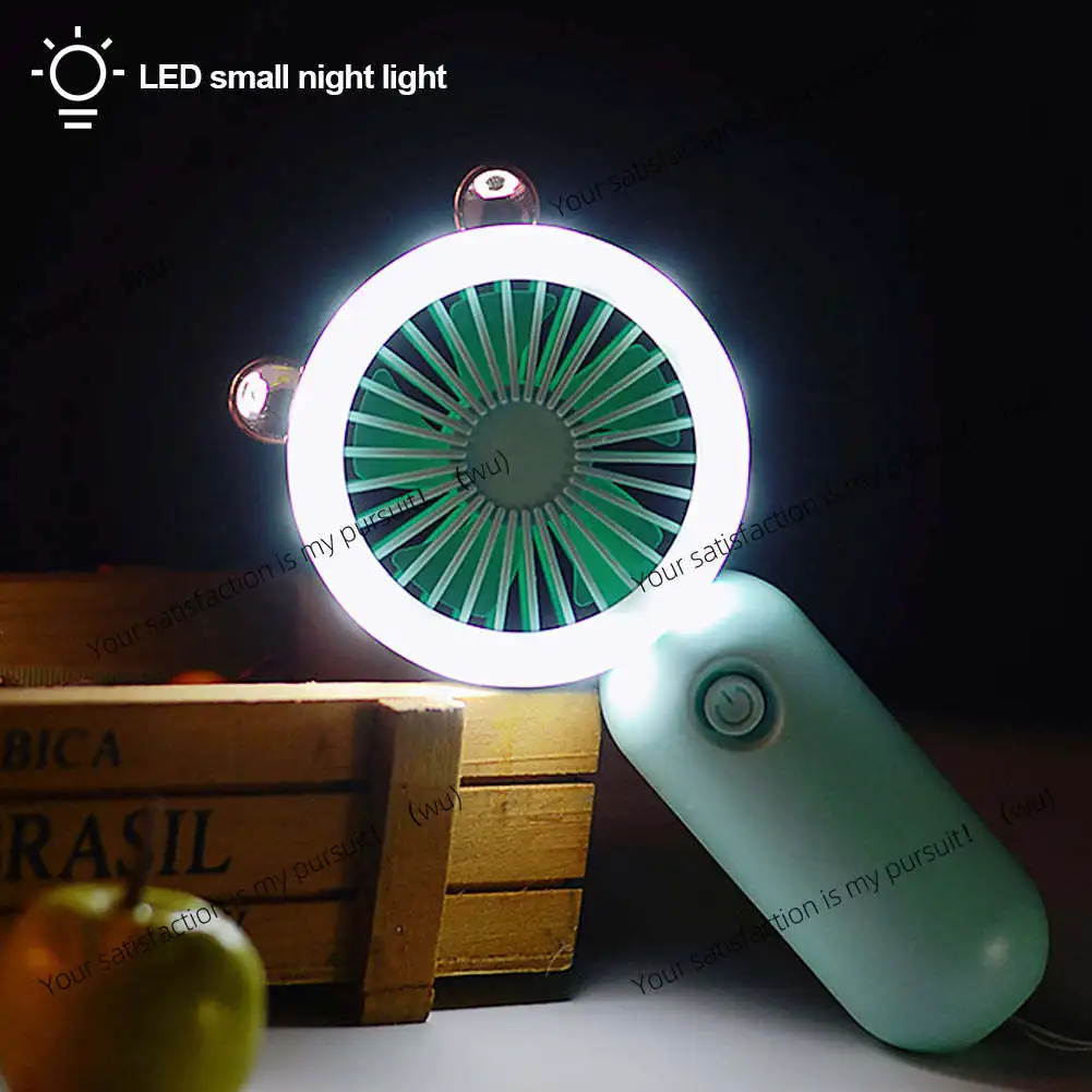 USB Handheld Mini Fan Foldable Portable Neck Hanging Fans 3 Speed USB Rechargeable Fan With LED Small Night Light Summer Gifts