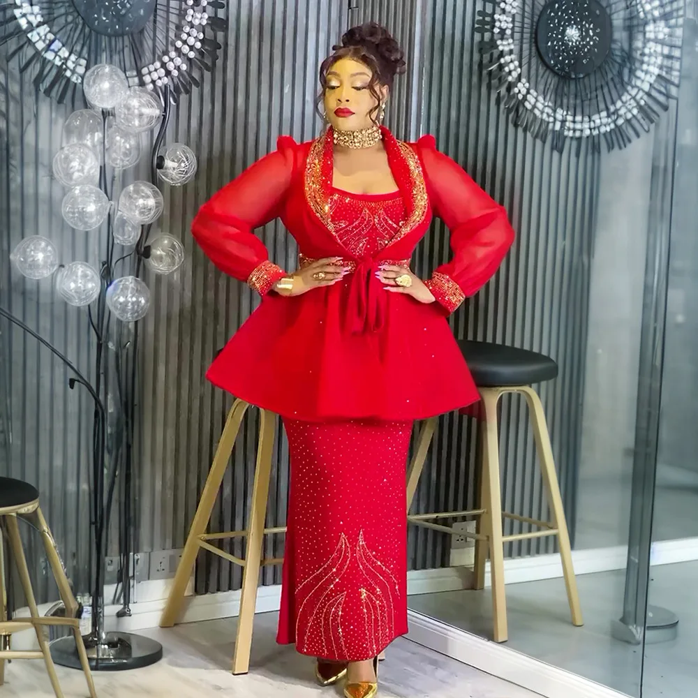 

Dashiki African Party Evening Dresses for Women Elegant Fashion African Sleeveless Polyester Long Maxi Dress With Coat L-3XL