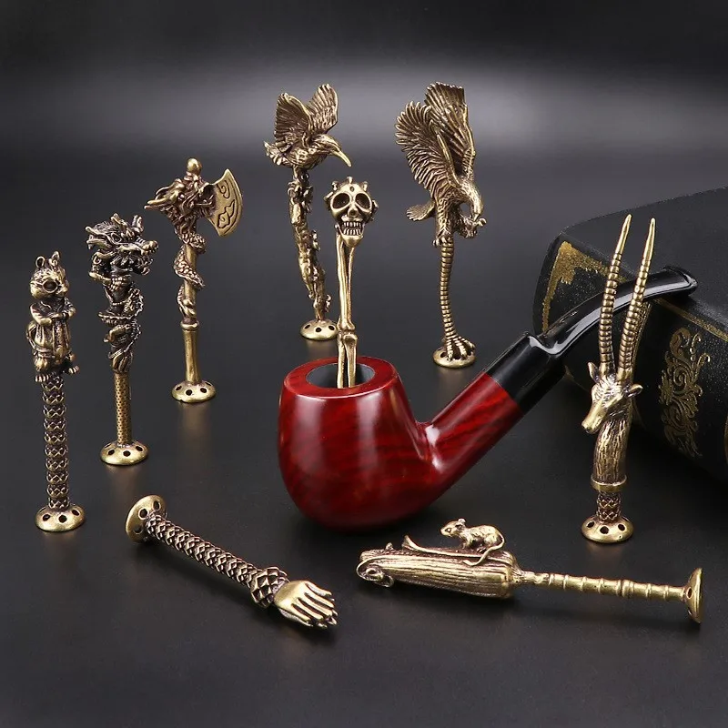 1pcs Retro Brass Carving Deer Pipe Pressing Rod Grinding Cigarette Press Multifunctional Cigarette Tobacco Pipes Accessories