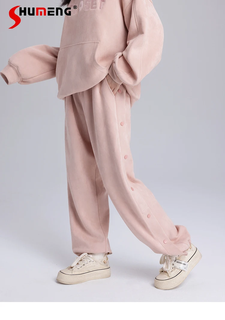 Sweet Pink Pants Student Female 2023 Autumn New Popular Cute Women's Baggy Trousers Woman Loose Pocket Tappered Sweatpants