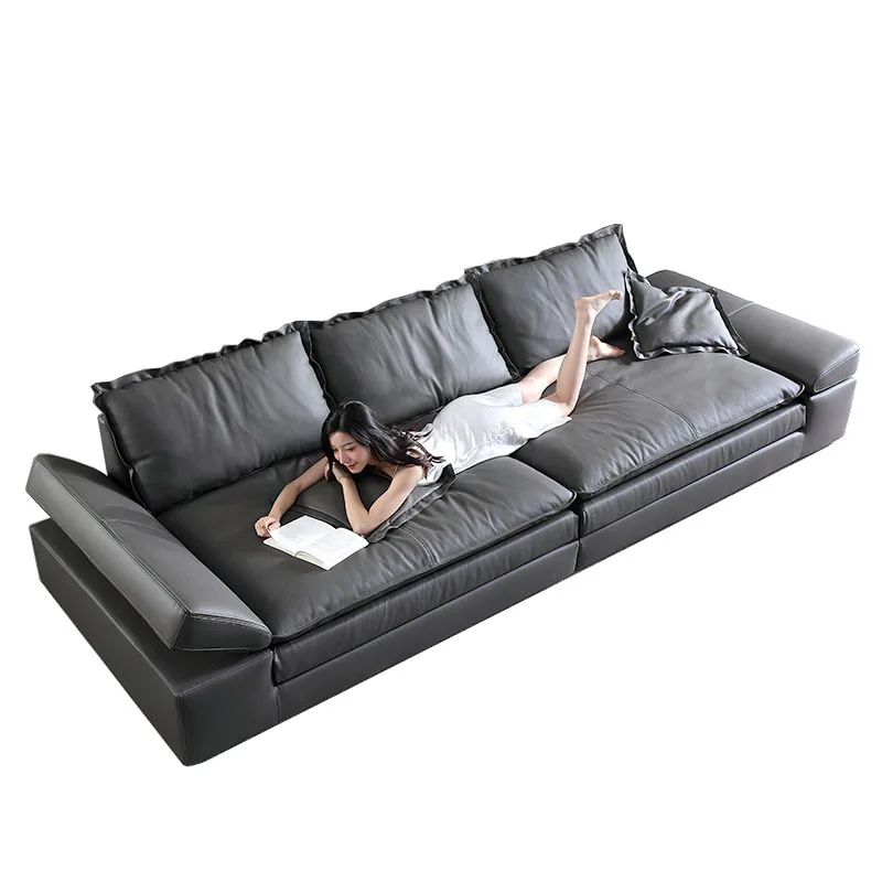 

Italian minimalist leather sofa super deep sitting wide sofa Nordic galleon sofa living room