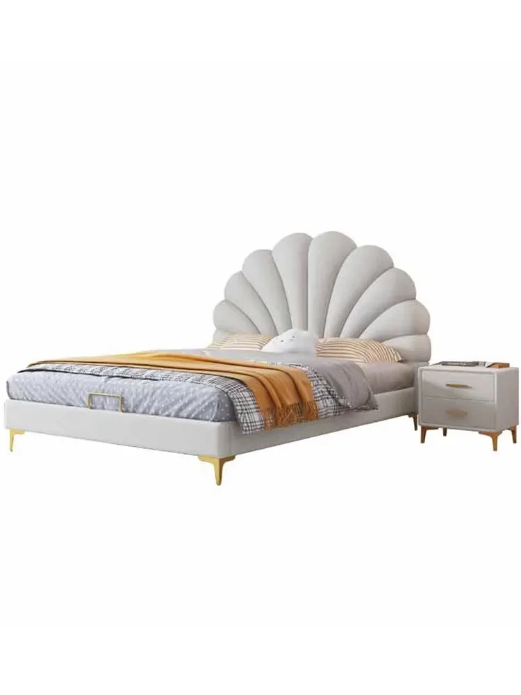 

Горячая современная односпальная кровать шириной 1,5 м с дизайном в форме ракушки, мягкая розовая кровать принцессы, трансформируемая и хранилища