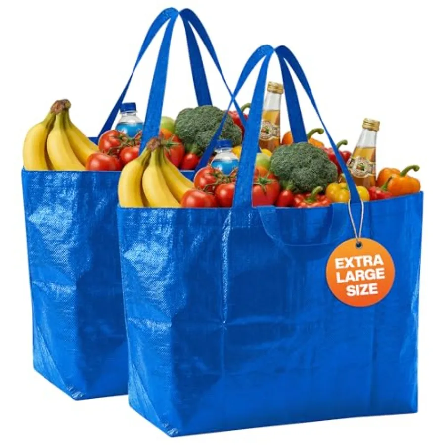 

Haul-It-All Extra-Large Reusable Shopping Bag Heavy Duty Open-Top Tote with Handles 18-Gallon Capacity Blue Pack of 2