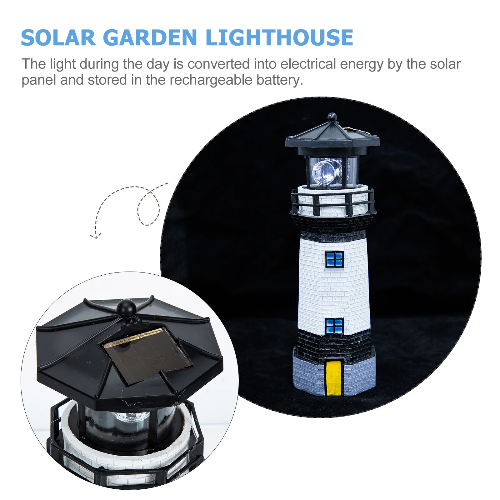 

Solar Lighthouse Light Outdoor LED Garden Lamp Rotating Waterproof Lawn Courtyard Landscape Resin Light Powered Energy Storage