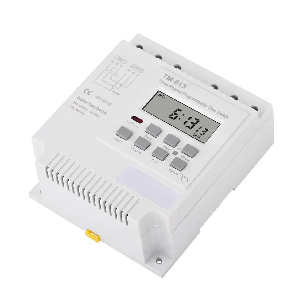 

7 Days Programmable Relay Timer Switch TM613 380V 16A 3 Phases Digital Timer Switch Motor Automatic Intelligent Controller