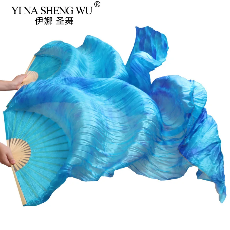 Éventails de danse du ventre en soie chinoise 100% de haute qualité, 1 paire d'éventails de danse du ventre en soie teints à la main, multicolores 150/180x90 Cm