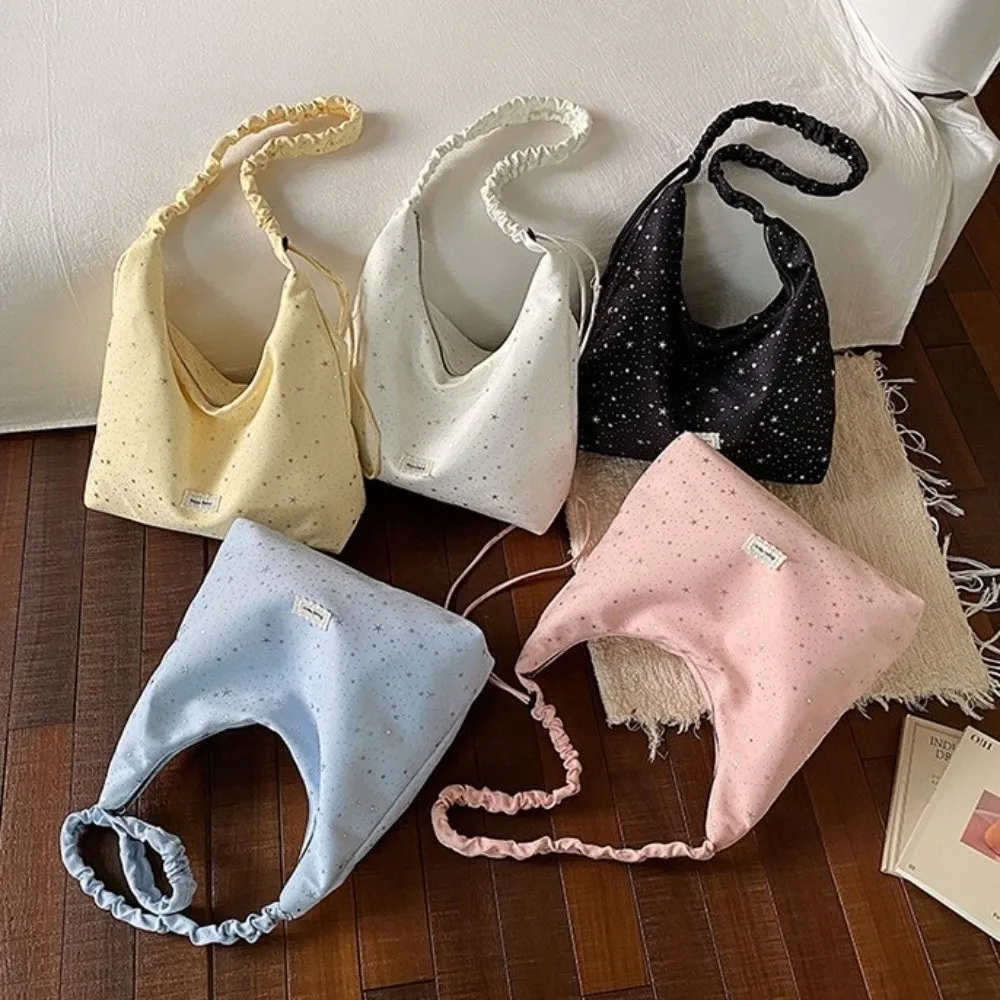 New Sparkle Stars Pattern Shoulder Bag Wear-Resistant Drawstring Strap Casual Tote Bag Large Capacity Crossbody Bag Daily Outing